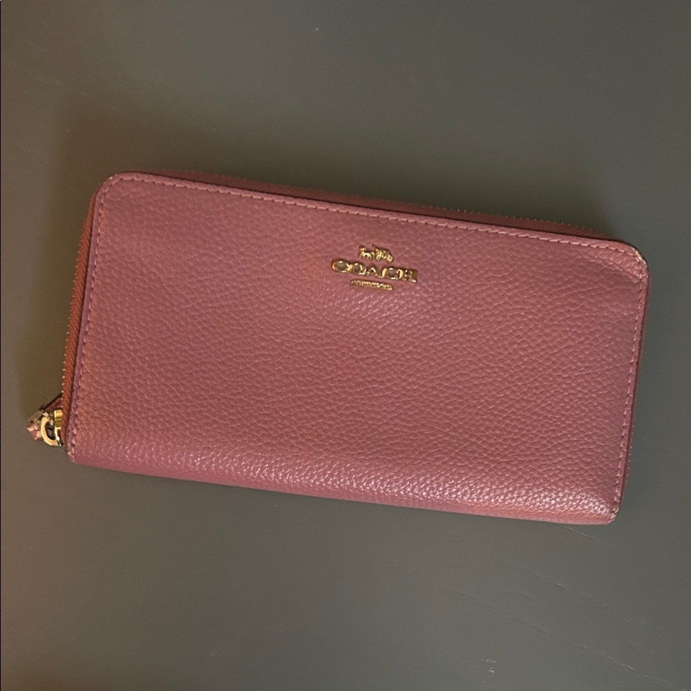 SOLD - Coach Mauve Leather Zip Wallet